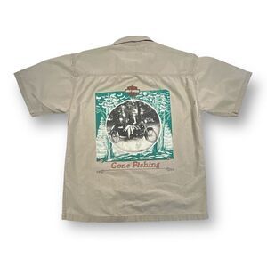 Harley Davidson Gone Fishing Front Button Shirt Size Medium